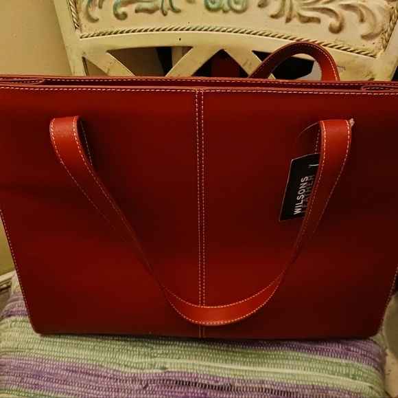 Wilson's VINTAGE Red Leather Large Bag.👜NEW Size L.16"×H.12",Nice Gift!🎁 - Picture 16 of 16